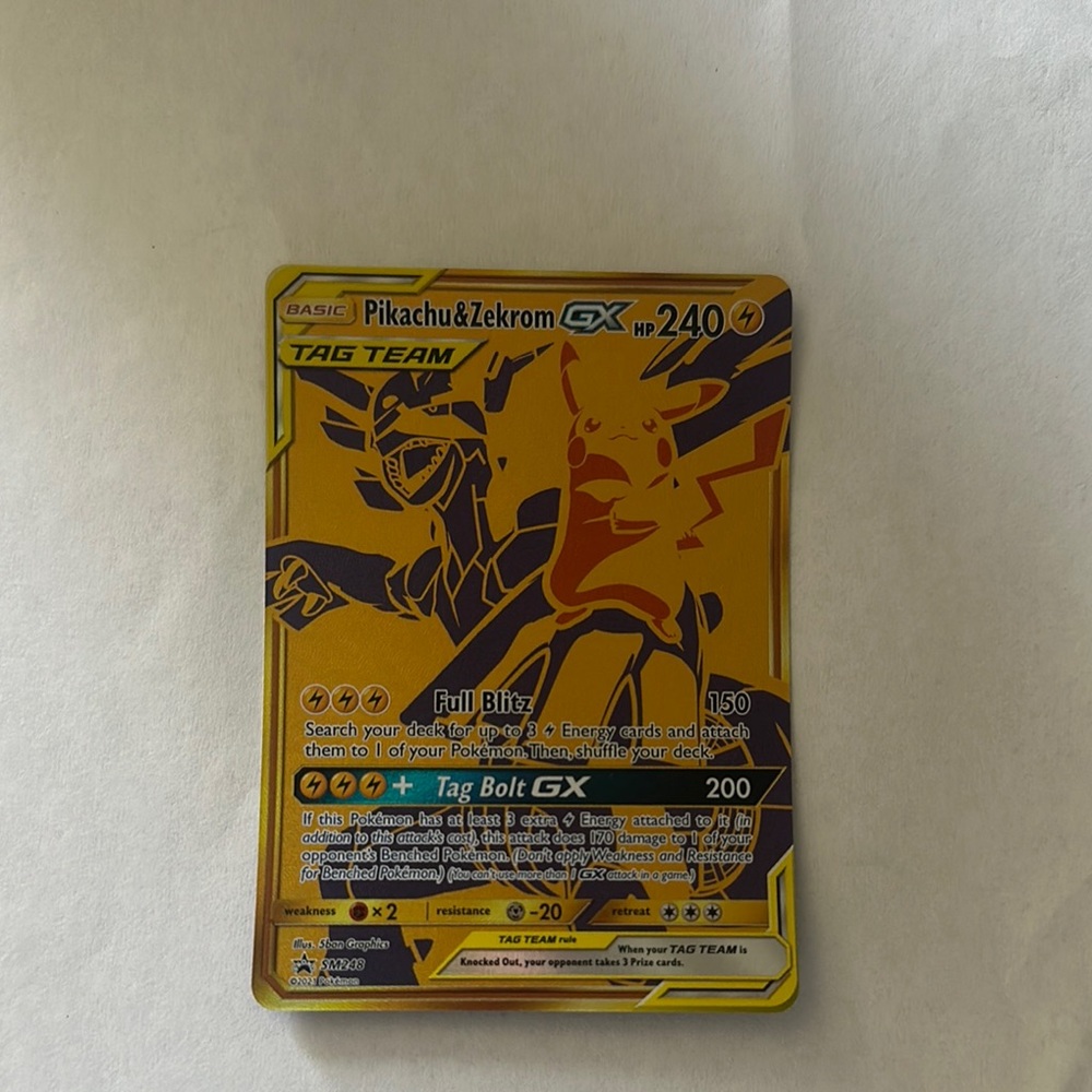 Pokemon Pikachu & Zekrom GX Card - Gold and Black